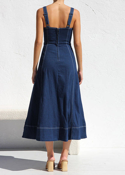 Santorini Indigo - Denim Button-Down Midi Dress