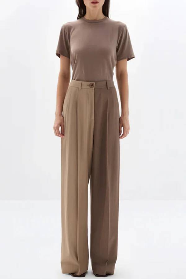 Girl Boss Avant-garde Contrast Colors Lapel Boyfriend Blazer and Pocketed Wide Leg Pants Set