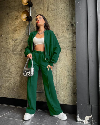 Urban Chic - Green ZippeRed Cardigan and Trousers Set