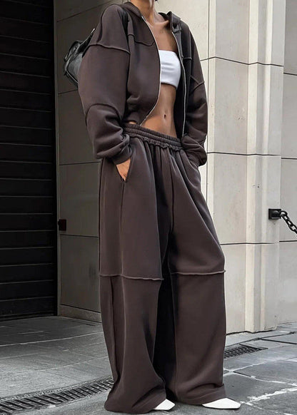 Downtown Energy - Oversized Zip Hoodie & Wide-Leg Pants Set