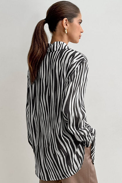 Printed Long Sleeve Casual Loose Fit Blouse