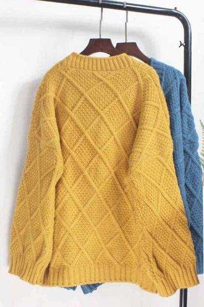 Solid Ribbed Horn Buckle Pockets Cardigan(4 Colors)
