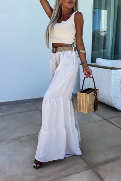 Casual elastic pants high waisted flared pants