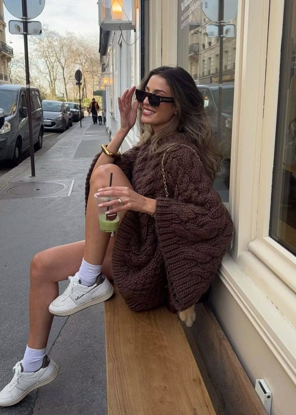 Celeste – Chunky Cable Knit Sweater in Chocolate Brown