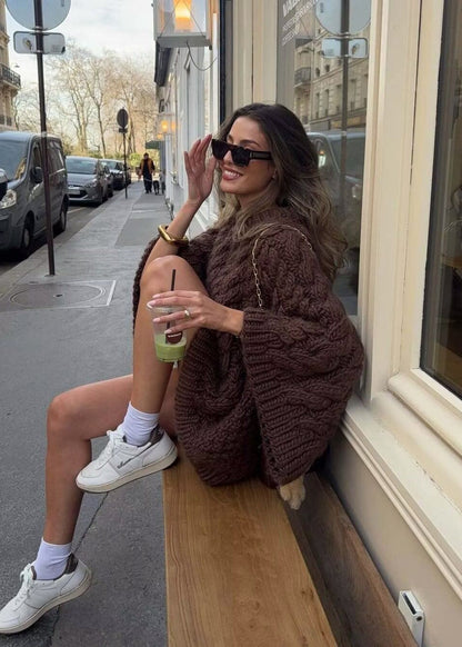 Celeste – Chunky Cable Knit Sweater in Chocolate Brown