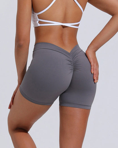 High Waist Hip Lift Back V Yoga Nylon Tight Fitness Shorts