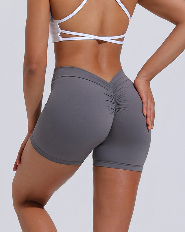 High Waist Hip Lift Back V Yoga Nylon Tight Fitness Shorts