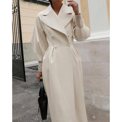 Double Breasted Coat with Puff Sleeves for Women - Letizia
