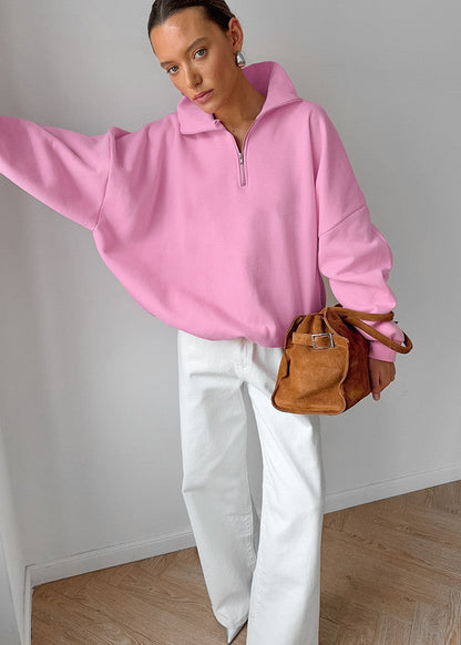 Tulip Zipper Sweatshirt – Oversized Half-Zip Pullover