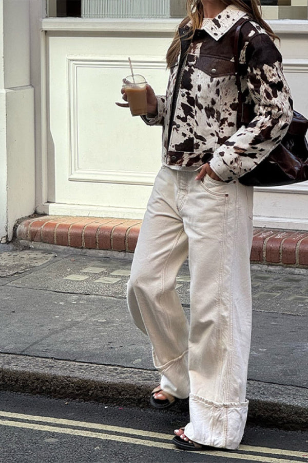 Chaqueta estilo camisa informal con solapa y estampado cómodo para mujer