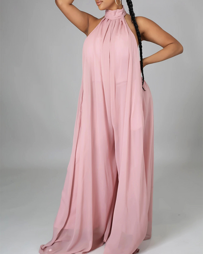 Sleeveless Chiffon Loose Open-Back Jumpsuit