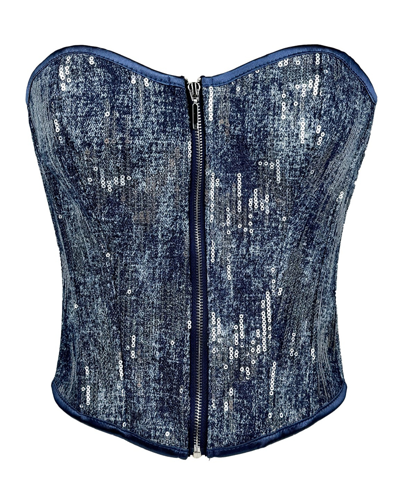 Sequins Denim Corset
