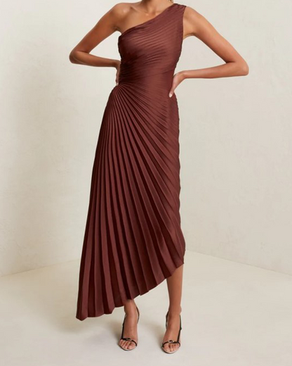 One-Shoulder Pleated Satin Dress