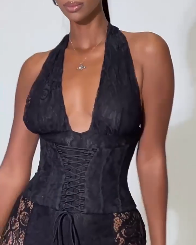 V-Neck Lace Jumpsuit