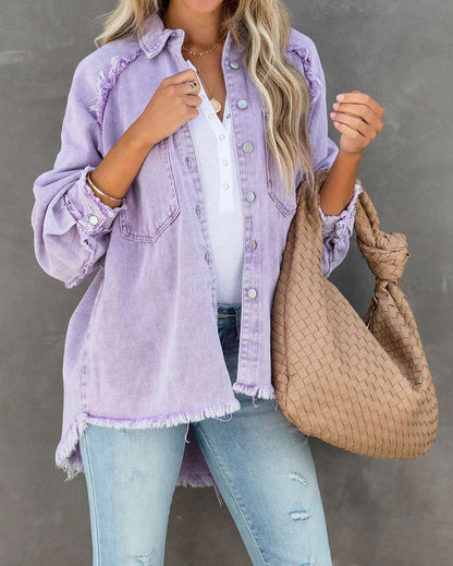 Raw Edge Patchwork Pocket Denim Jacket