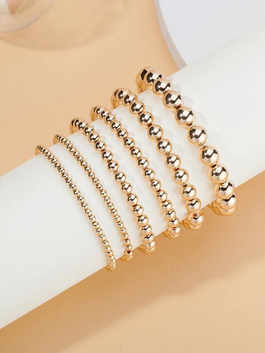 6pcs Round Ball Beaded Bracelet for Women
