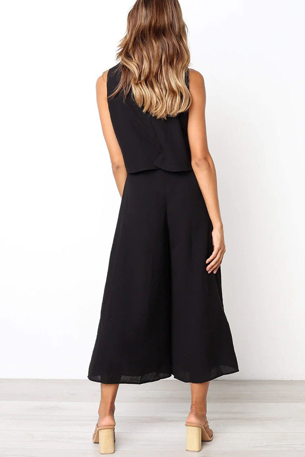 Basic Everyday Round Neck Tank Cropped Wide Leg Jumpsuit