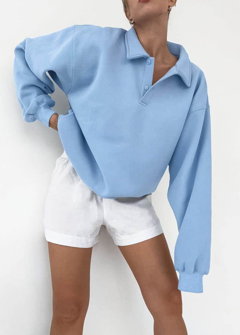 Skyline Polo-Collar Oversized Sweatshirt – Light Blue