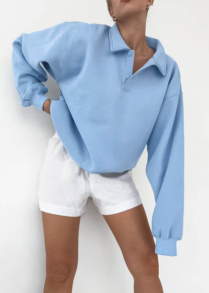 Skyline Polo-Collar Oversized Sweatshirt – Light Blue