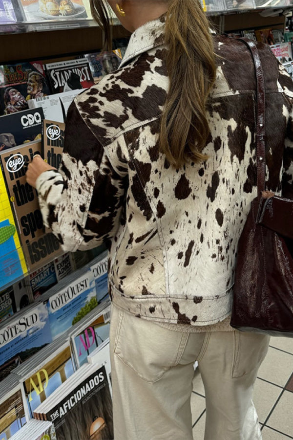 Chaqueta estilo camisa informal con solapa y estampado cómodo para mujer