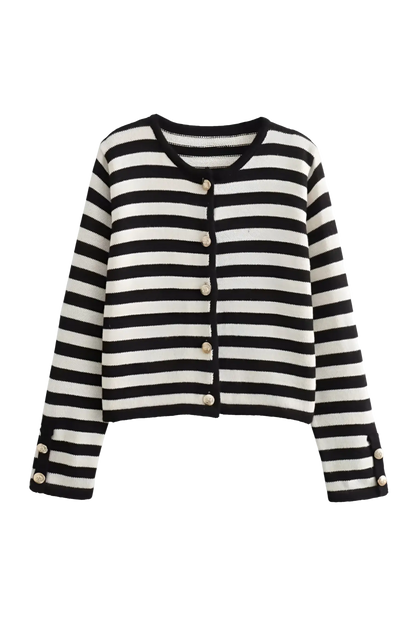 Striped Dropped Shoulder Long Sleeve Cardigan