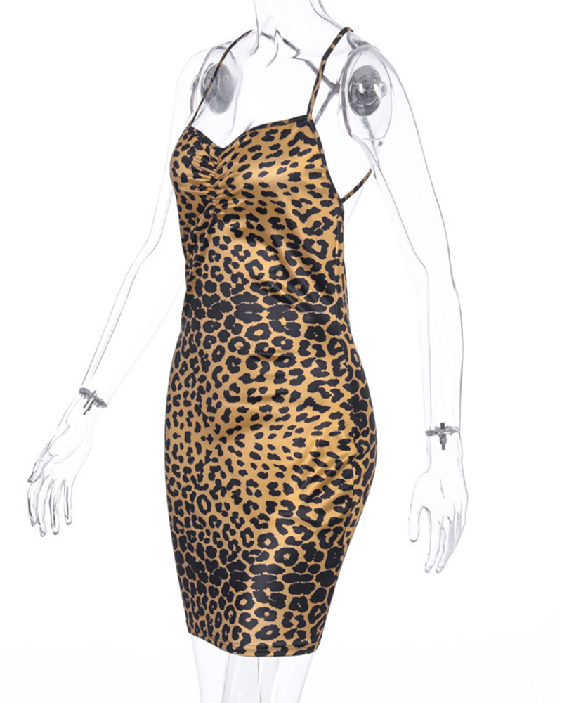 Leopard Print Backless Wrap Buttocks Dress