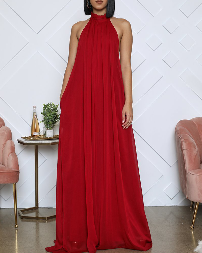 Sleeveless Chiffon Loose Open-Back Jumpsuit