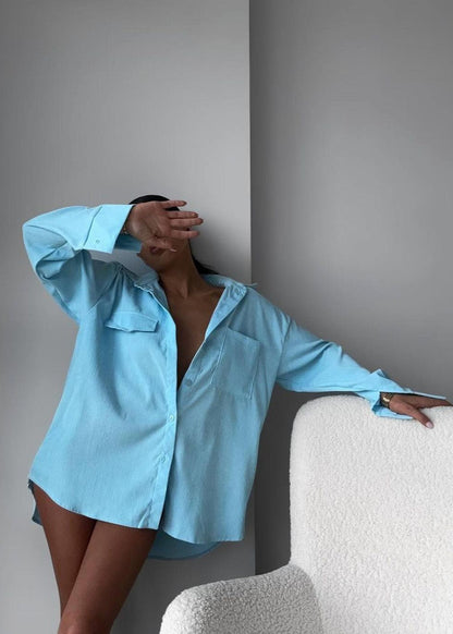 Glacier Ease - Oversized Button-Up Shirt