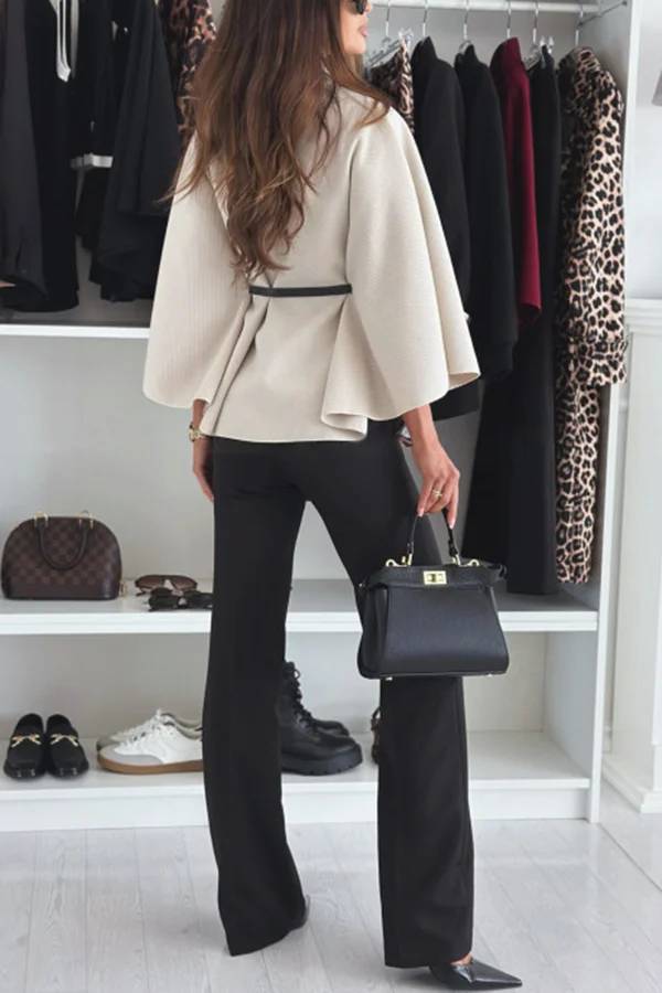 Capa extragrande de lana con cuello alto y botones y cinturón Elegant Moment