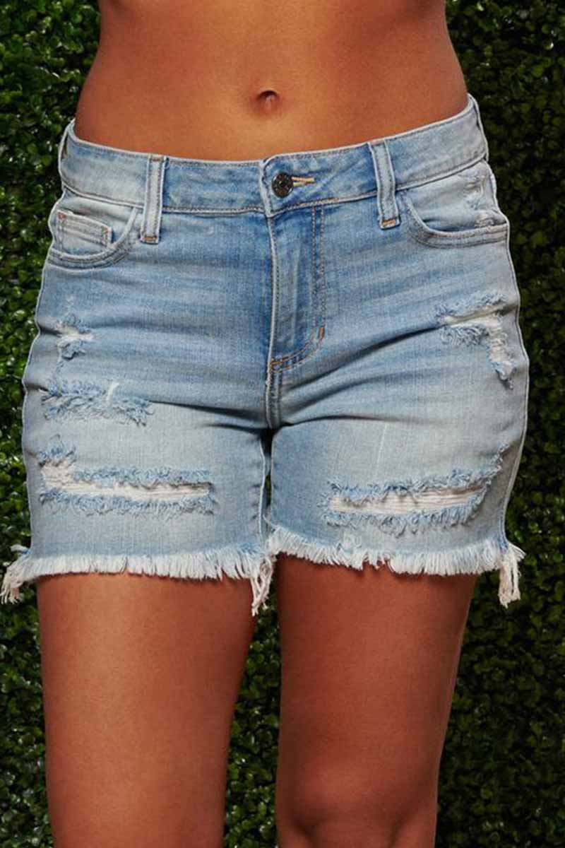 On-trend Fringed Ripped Denim Shorts(3 Colors)