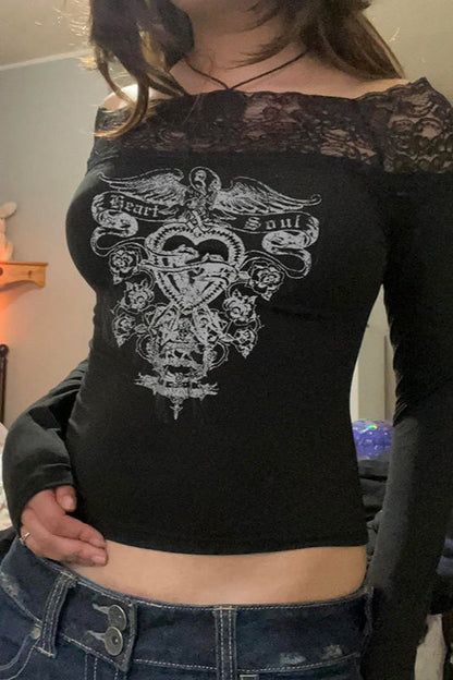 Lace Trim Off Shoulder T-shirt