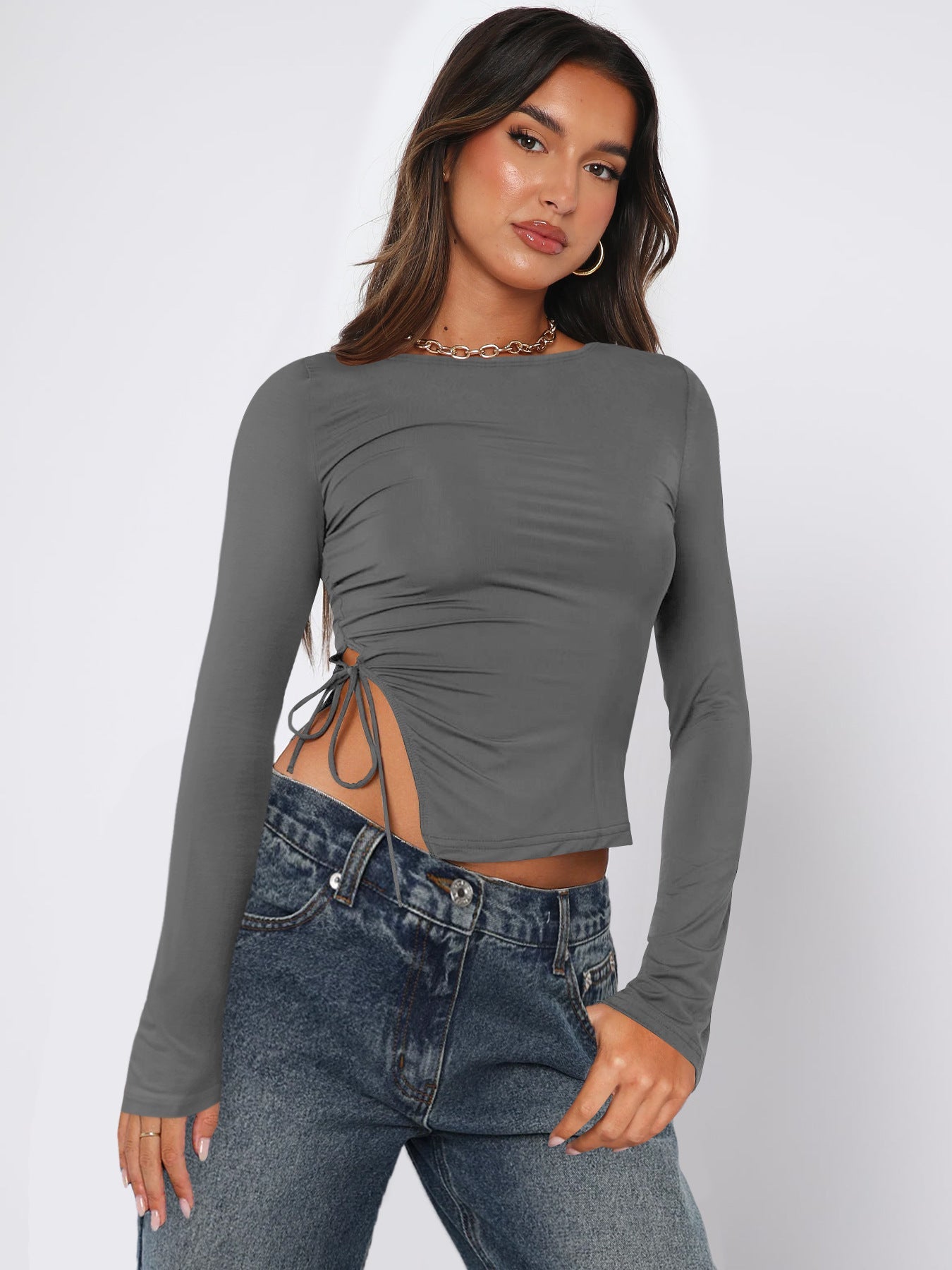 Sleek Black Drawstring Top - Effortless Chic