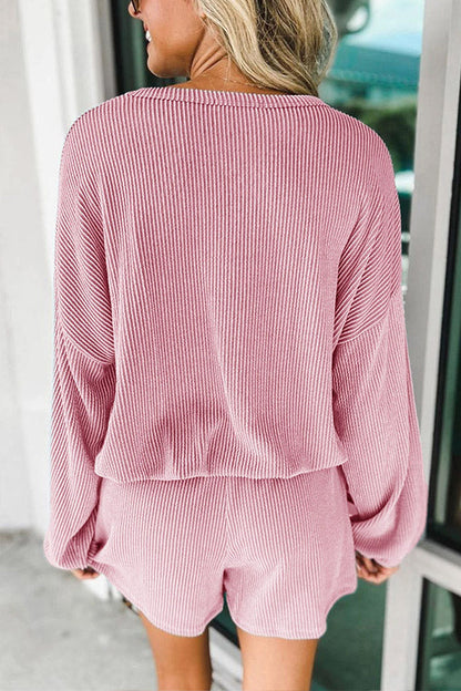 Corded V Neck Slouchy Top \u0026 Pocketed Shorts Set