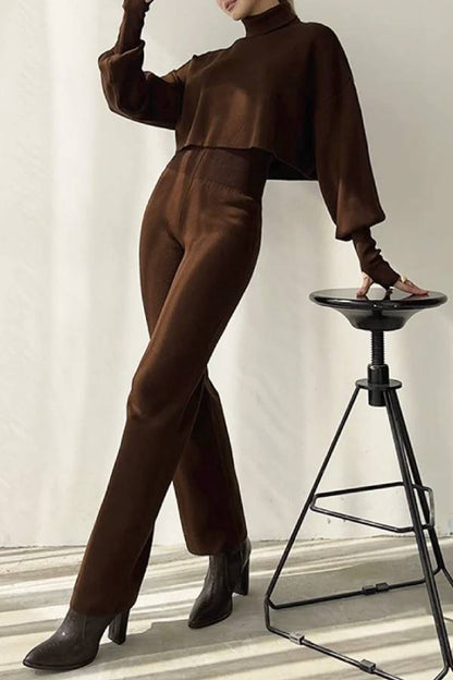 Conjunto informal de dos piezas de top y pantalón de manga larga holgado