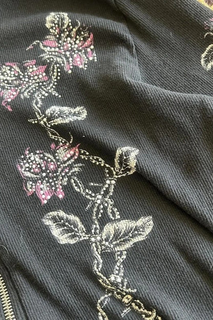 Vintage Flower Wings Print Hoodie