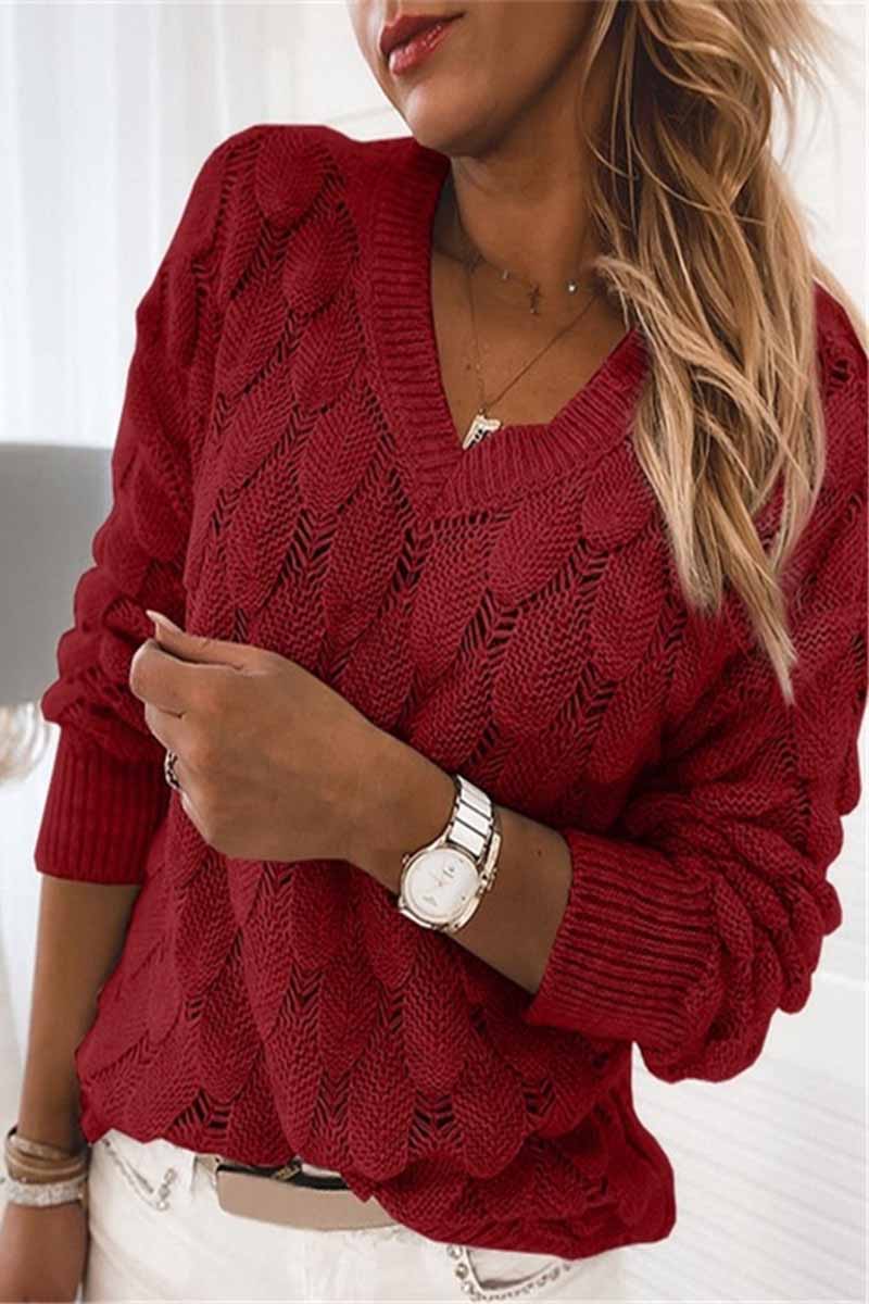 Loose V-neck Feather Solid Color Sweater(5 Colors)