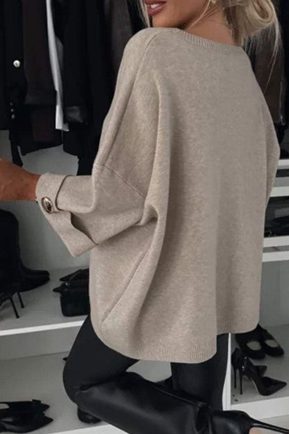 Elegance and Modern Knit Button Detail Half Sleeve Loose Sweater