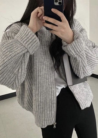 Cozy Zip-Up Chunky Knit Cardigan - Oversized Ribbed Sweater Jacket