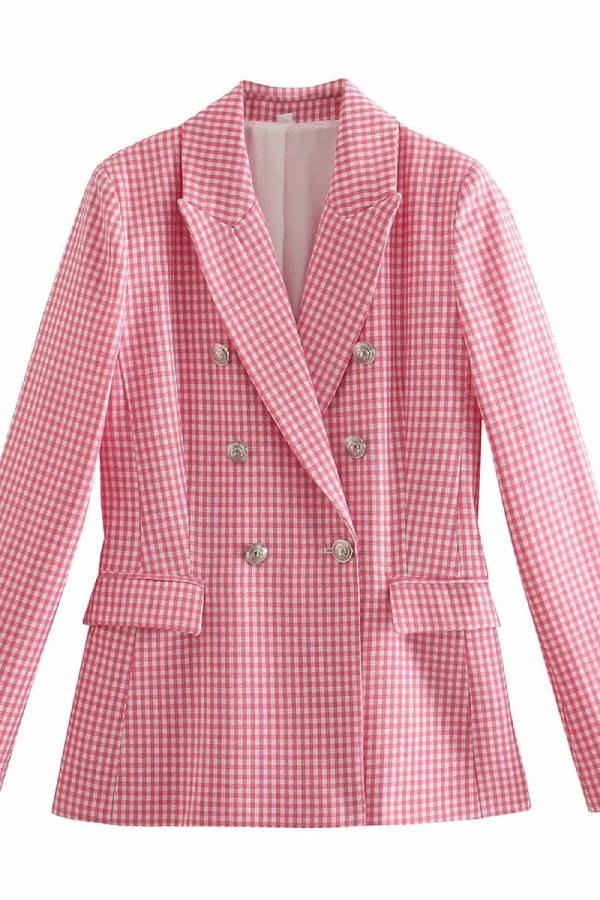 Check Set Double-Breasted Mid-Length Coat