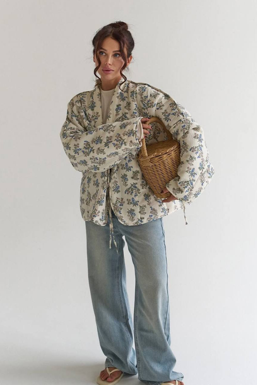 Vintage Floral Print Quilted Coat
