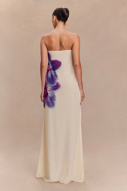 Sexy Color-block Floral Print Strapless Midi Dress