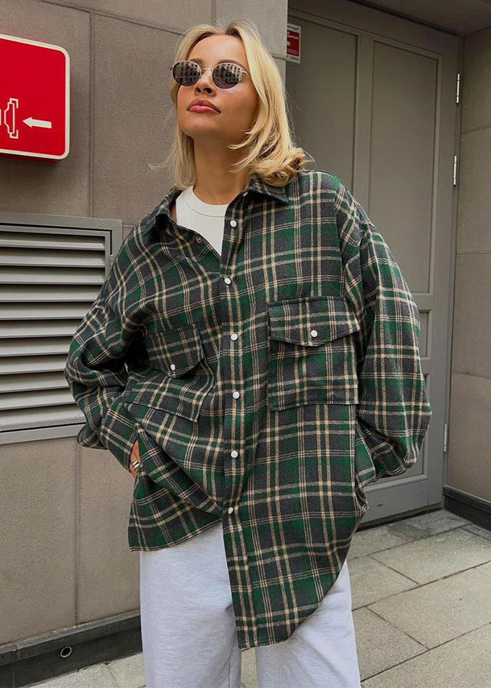 Trendy Plaid Long-Sleeve Shirt for Women