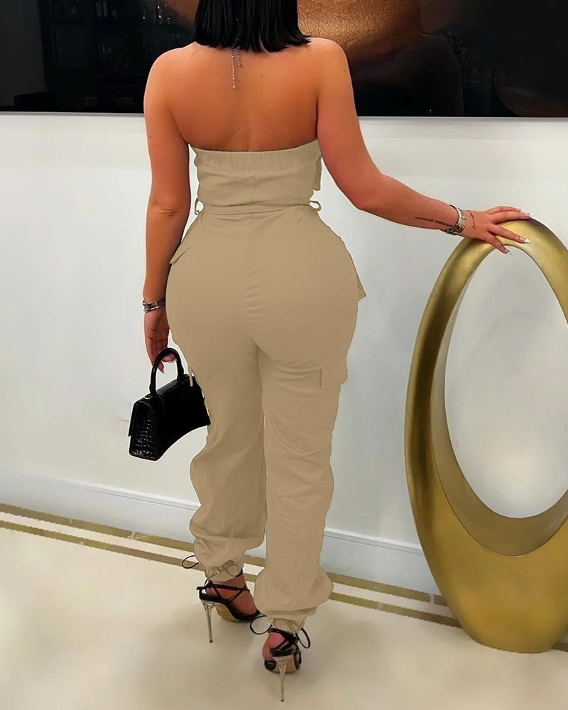 Multi-Pocket Cargo Tube Top Jumpsuit