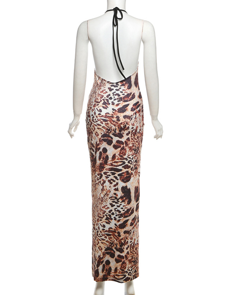 Leopard Print Open Back Dress