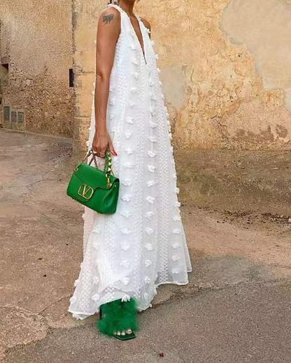 V-Neck 3D Flower Dress