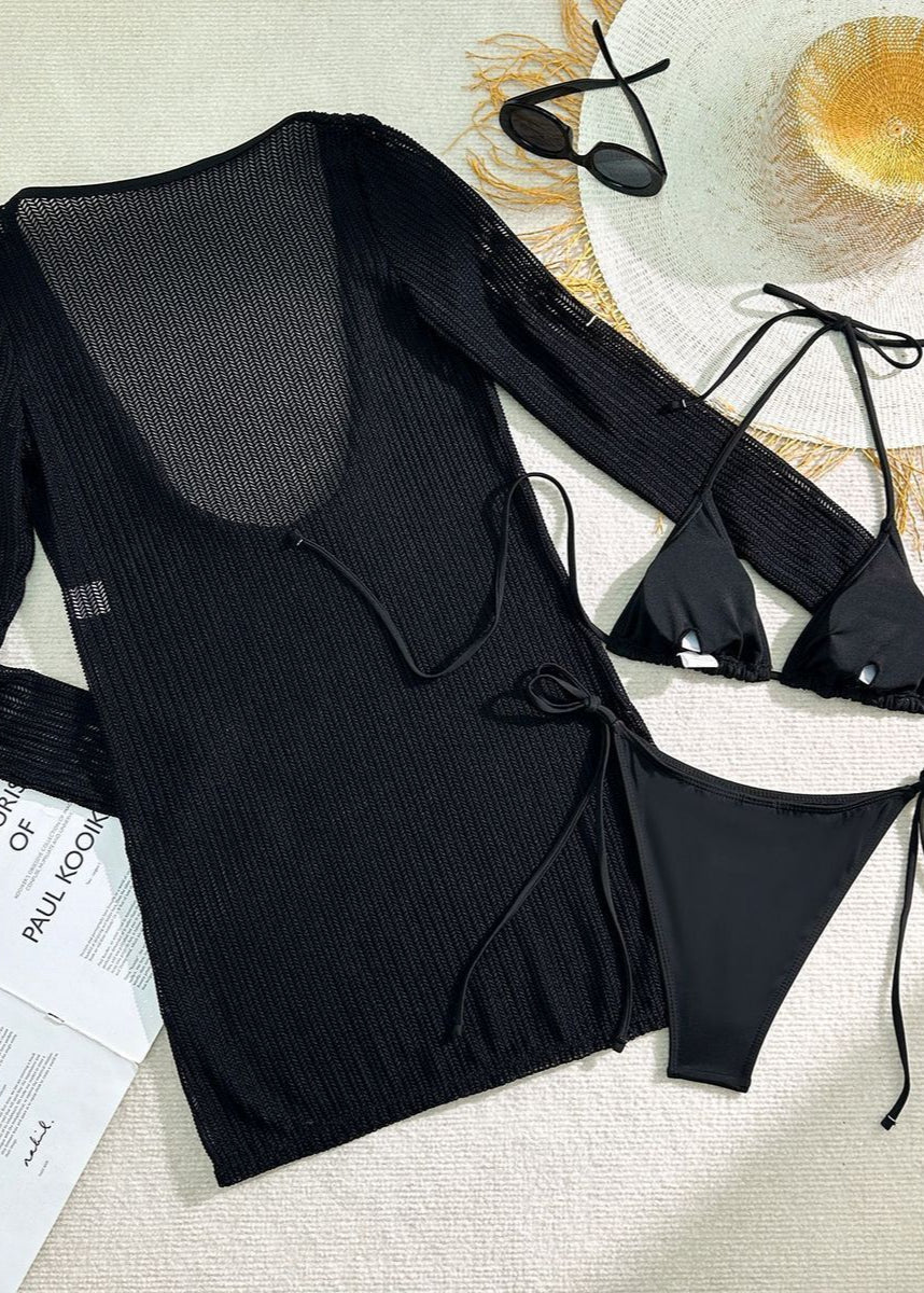 Ocean Drift - White Mesh Knit Beach Dress & Bikini Set