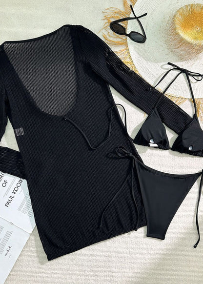 Ocean Drift - White Mesh Knit Beach Dress & Bikini Set