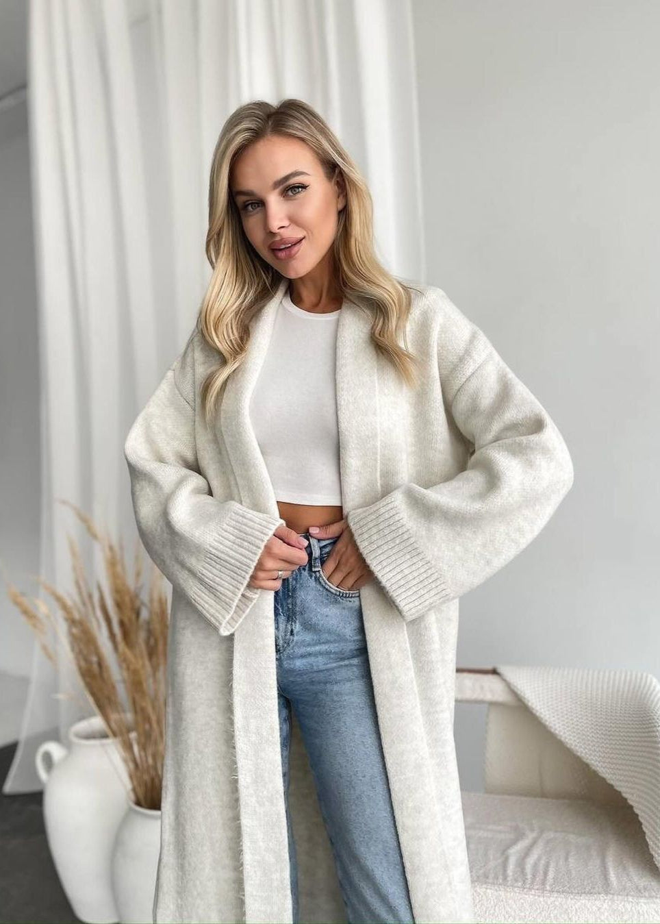 Winterhaven Belted Knit Duster – Longline Open Cardigan