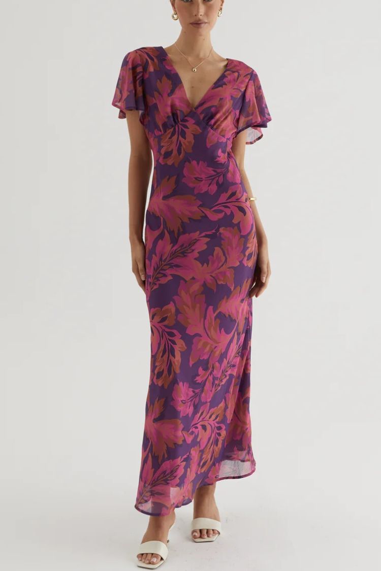 Abstract Print Short Sleeve Belted Wrap Midi Dress