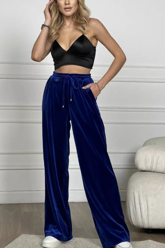 Pantalones anchos de terciopelo dorado Pantalones rectos de terciopelo